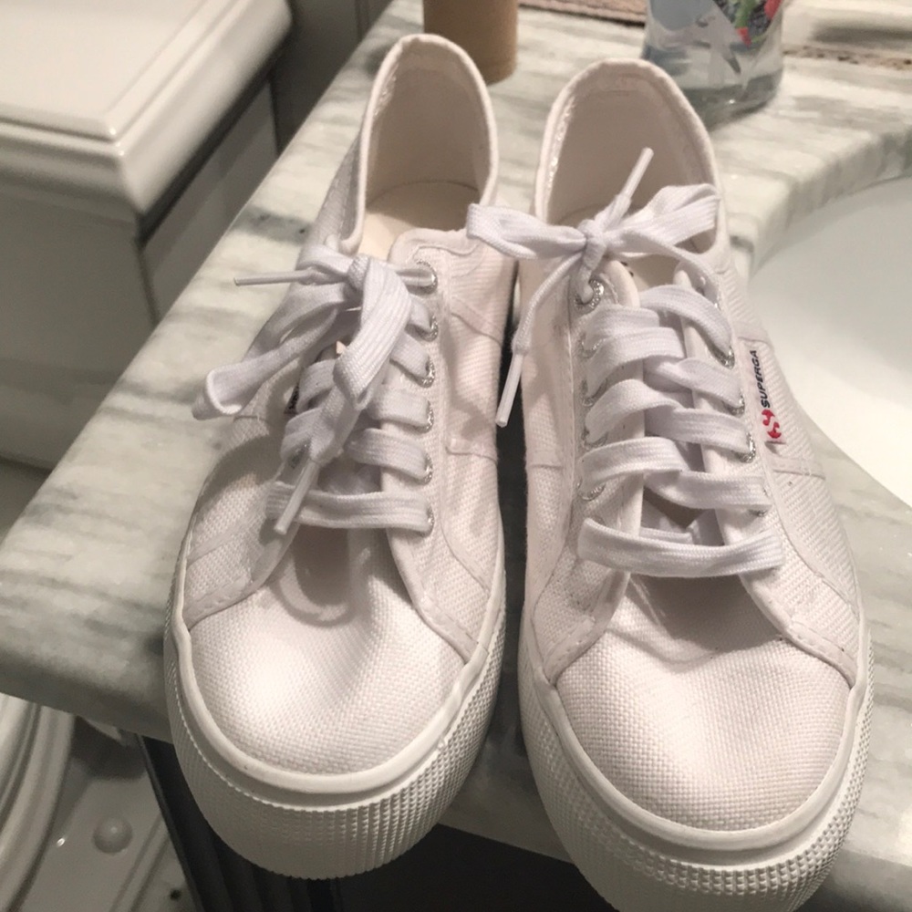 All White Platform Superga Sneakers